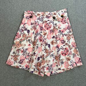 WHO WHAT WEAR Pleated Shorts Womens Size 2 High Rise Pink Purple Floral Linen